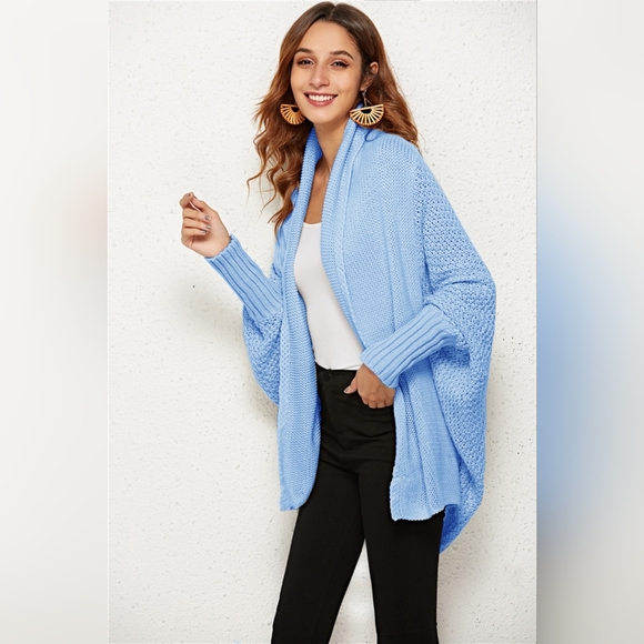 Oversized Knit Cardigan Batwing Sleeve Lightweight Baggy Open Front Sweater - Picture 1 of 11